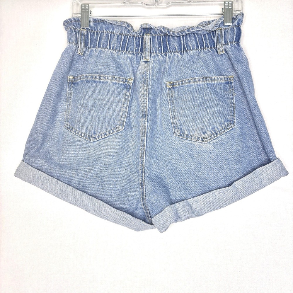 Denim Blvd Shorts Womens Blue Jean Medium Retro High Waisted Paperbag Rolled Hem - Picture 2 of 9
